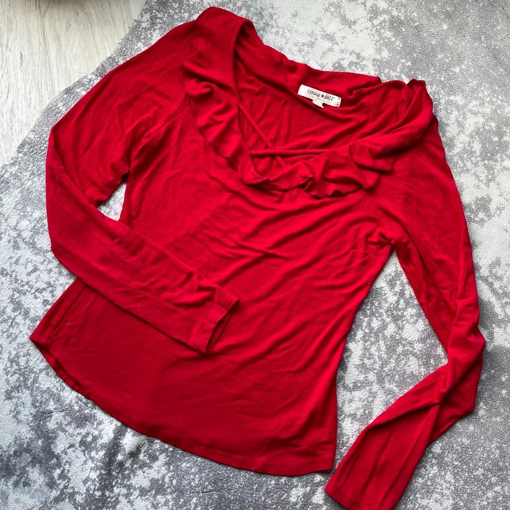 Living Doll Red Crisscross Top with Ruffles (SM)